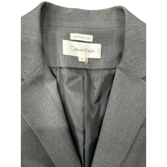 Calvin Klein Womens 8 Gray Stretch Suit Blazer Jacket Winter Chic Classic Office - Picture 7 of 10